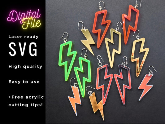 Lightning Bolt SVG Lasercut Glowforge Earring File - Digital Download ONLY