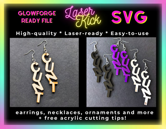 Cunt Dangle Earring SVG Lasercut Glowforge File - Digital Download ONLY