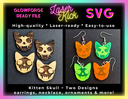 Kitten Skull SVG Lasercut Glowforge File - Digital Download ONLY