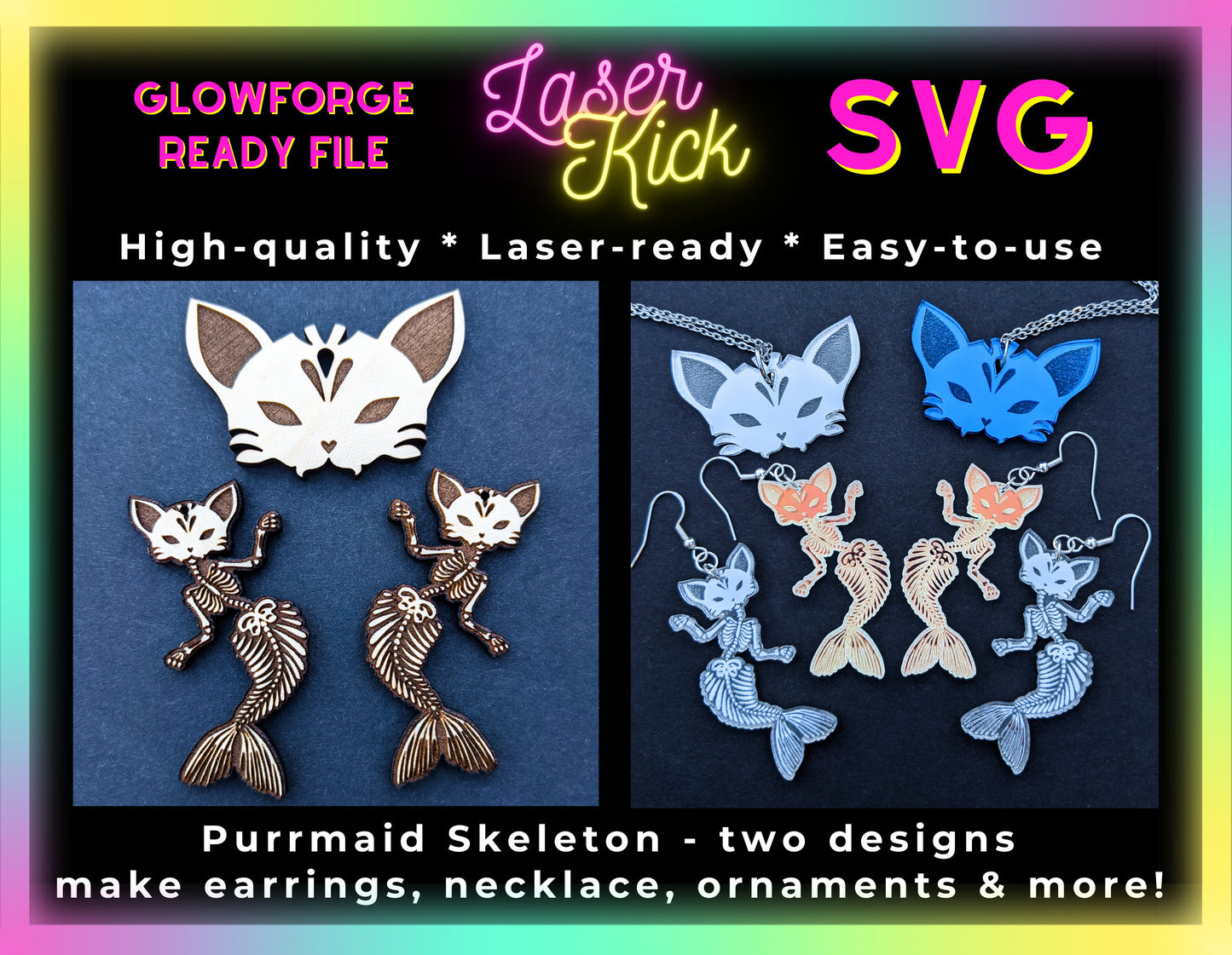 Purrmaid Skeleton SVG Lasercutting Glowforge File - Digital Download ONLY