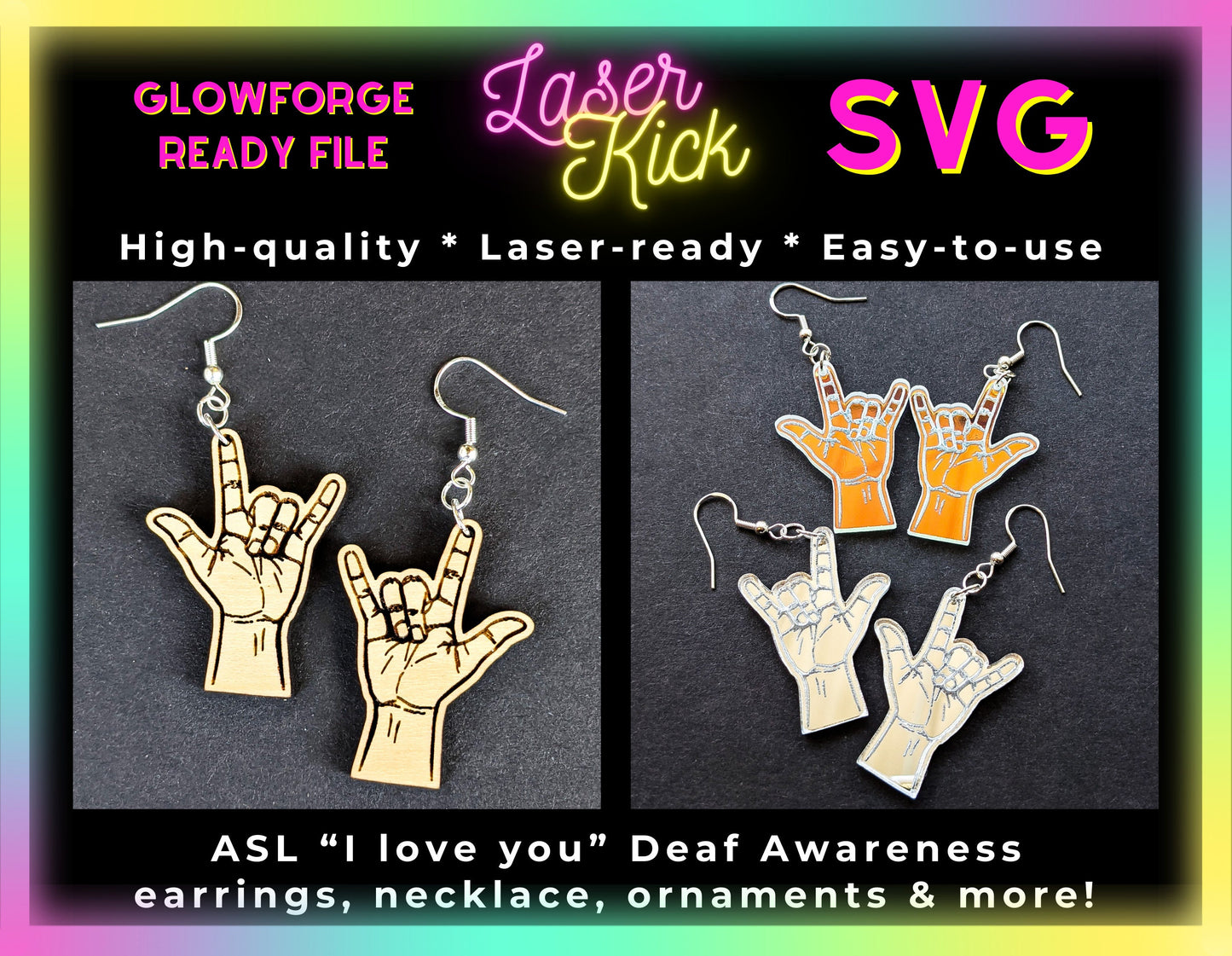 I Love You SVG Deaf Awareness Lasercut FREE File - Digital Download ONLY