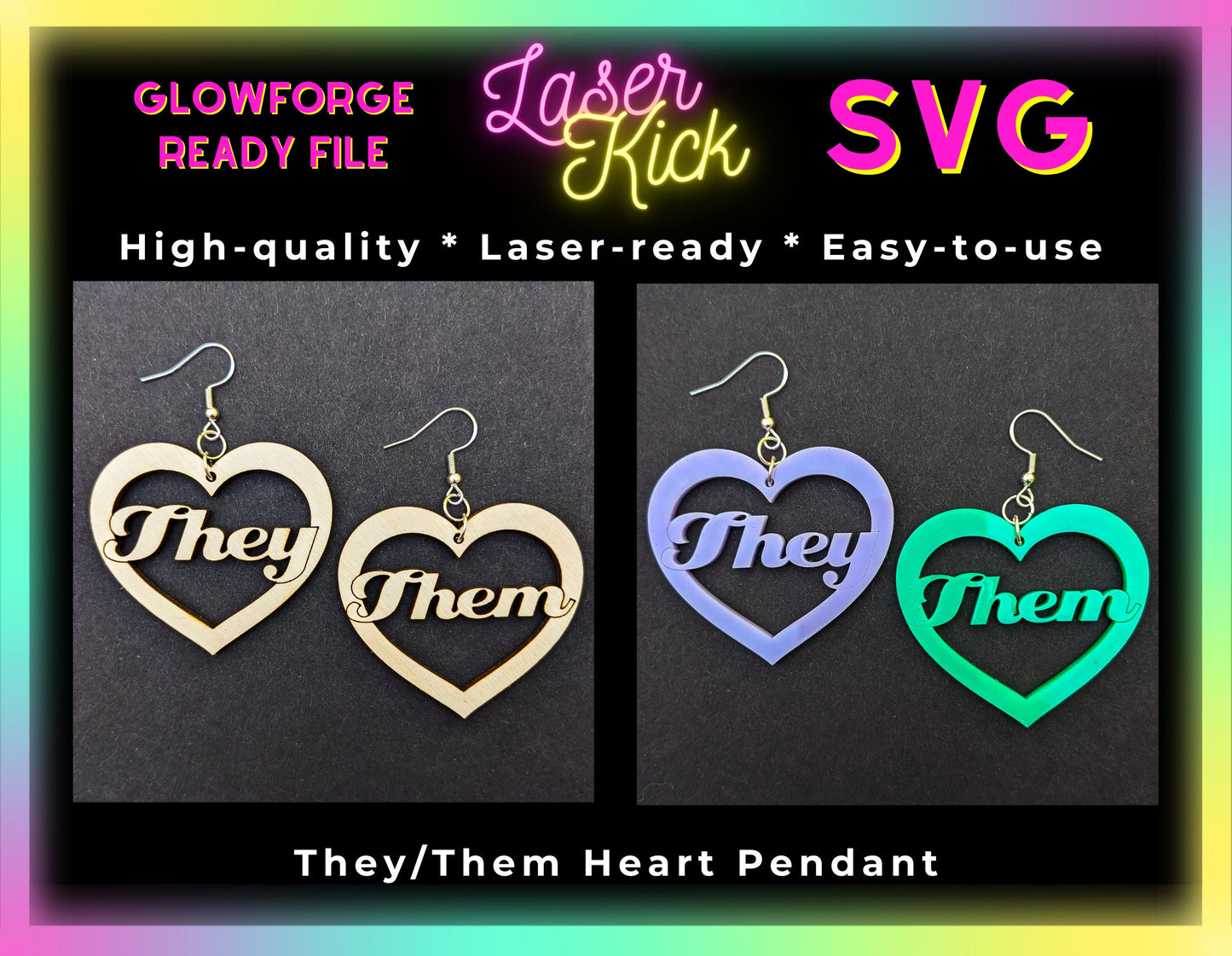 They/Them Pronoun Jewelry SVG Lasercutting Glowforge File - Digital Download ONLY